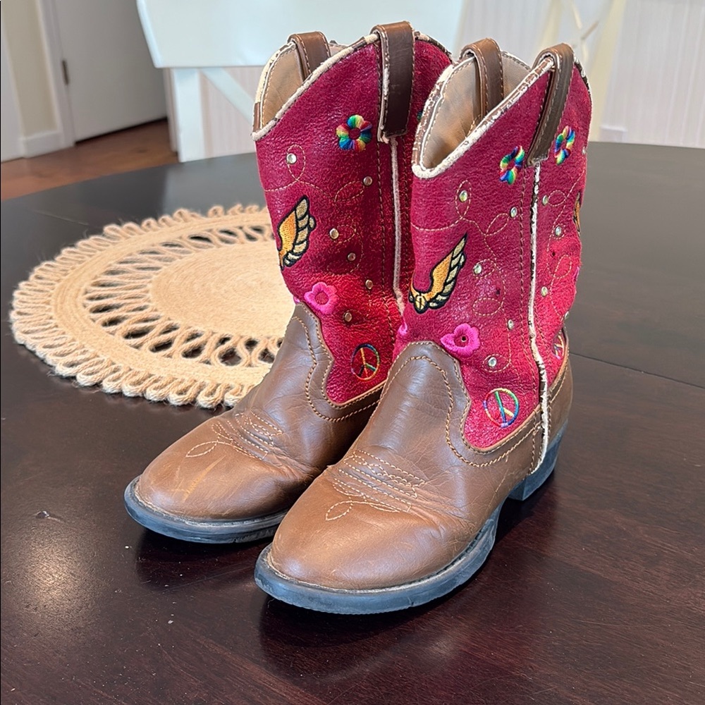 Red and Brown Embroidered light up Cowgirl Boots